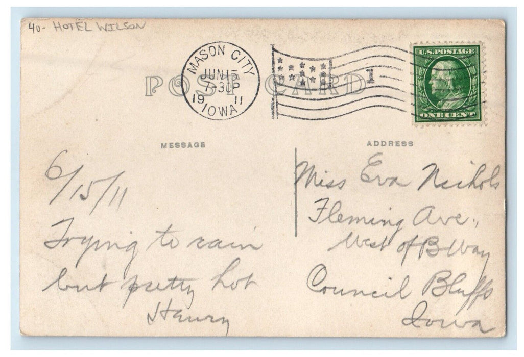 1911 Hotel Wilson Building Street View Mason City Iowa IA RPPC Photo Postcard