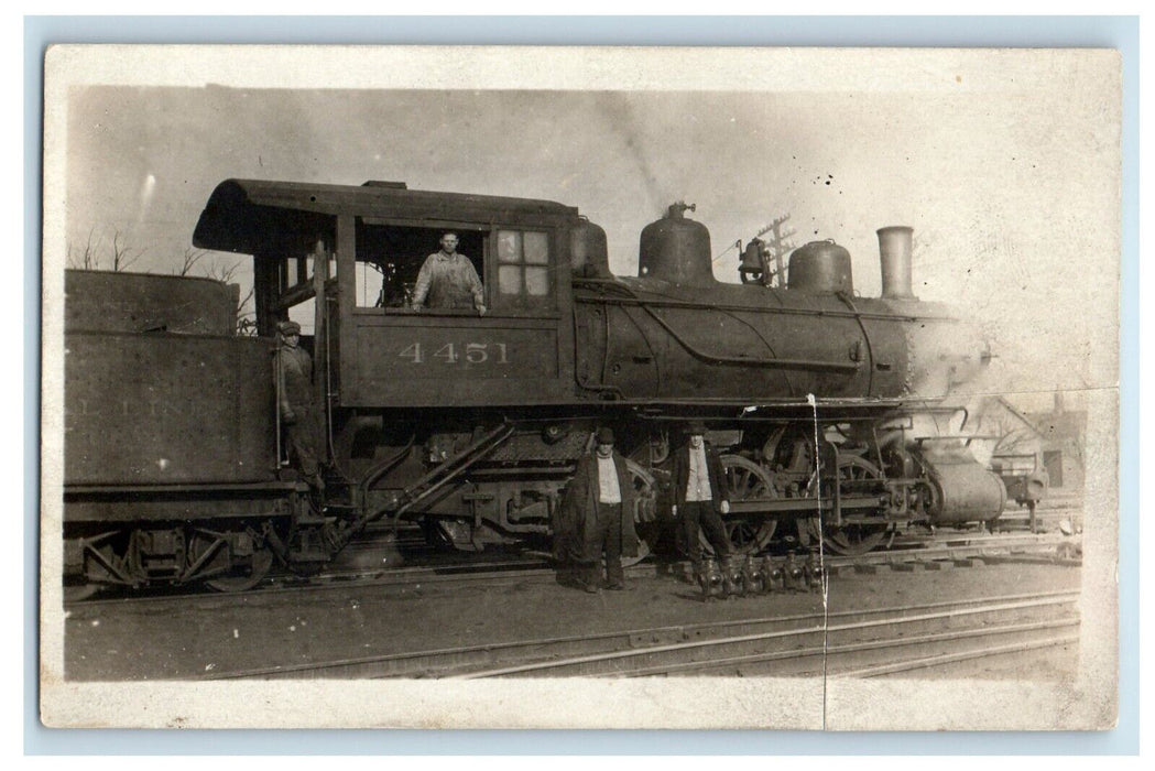 1914 Locomotive 4451 Engineers Chicago Illinois IL RPPC Photo Antique Postcard