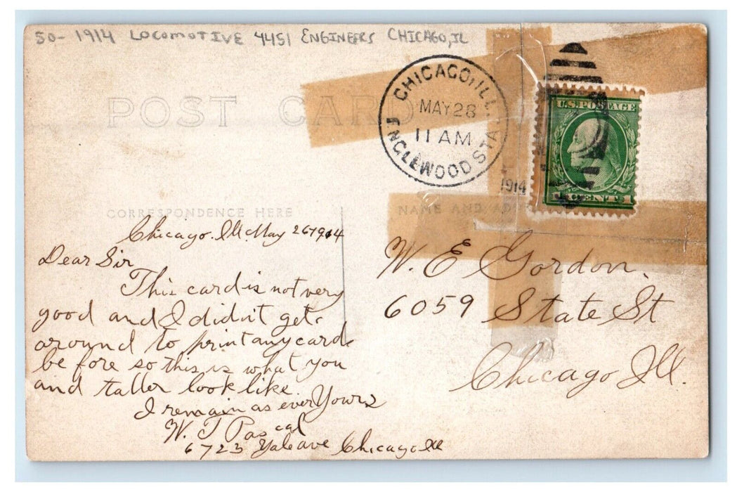 1914 Locomotive 4451 Engineers Chicago Illinois IL RPPC Photo Antique Postcard
