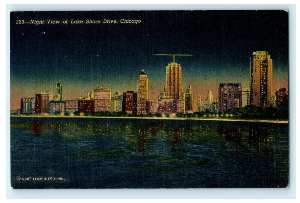 Night View of Lake Shore Drive Chicago Illinois Postcard