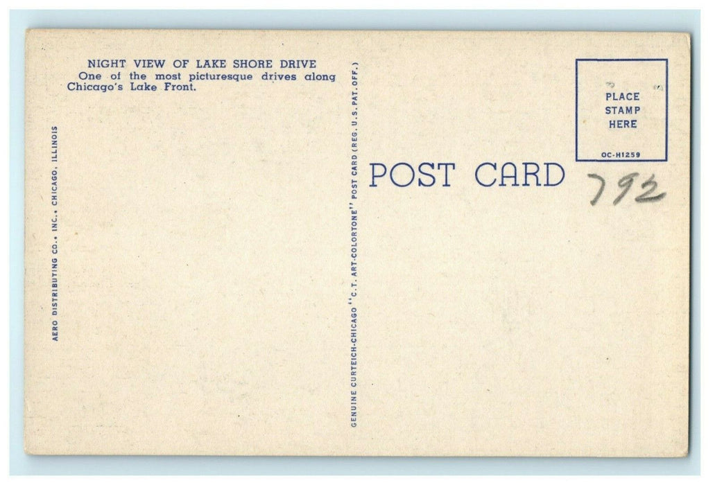 Night View of Lake Shore Drive Chicago Illinois Postcard