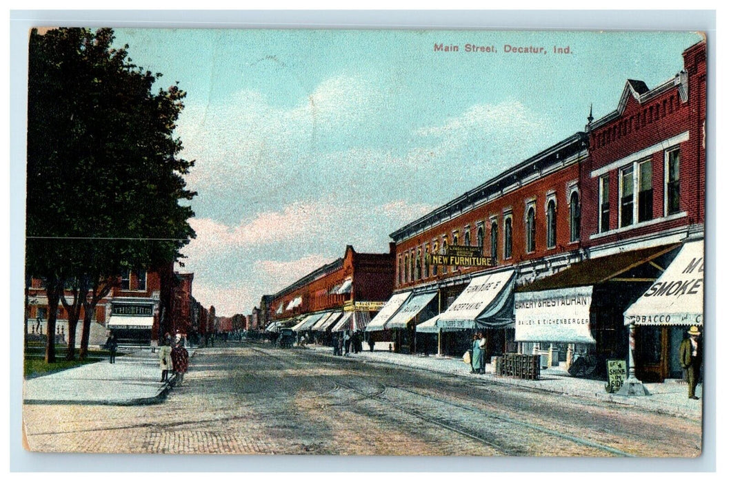 1912 Main Street View Store Front Decatur Indiana IN Posted Antique Postcard