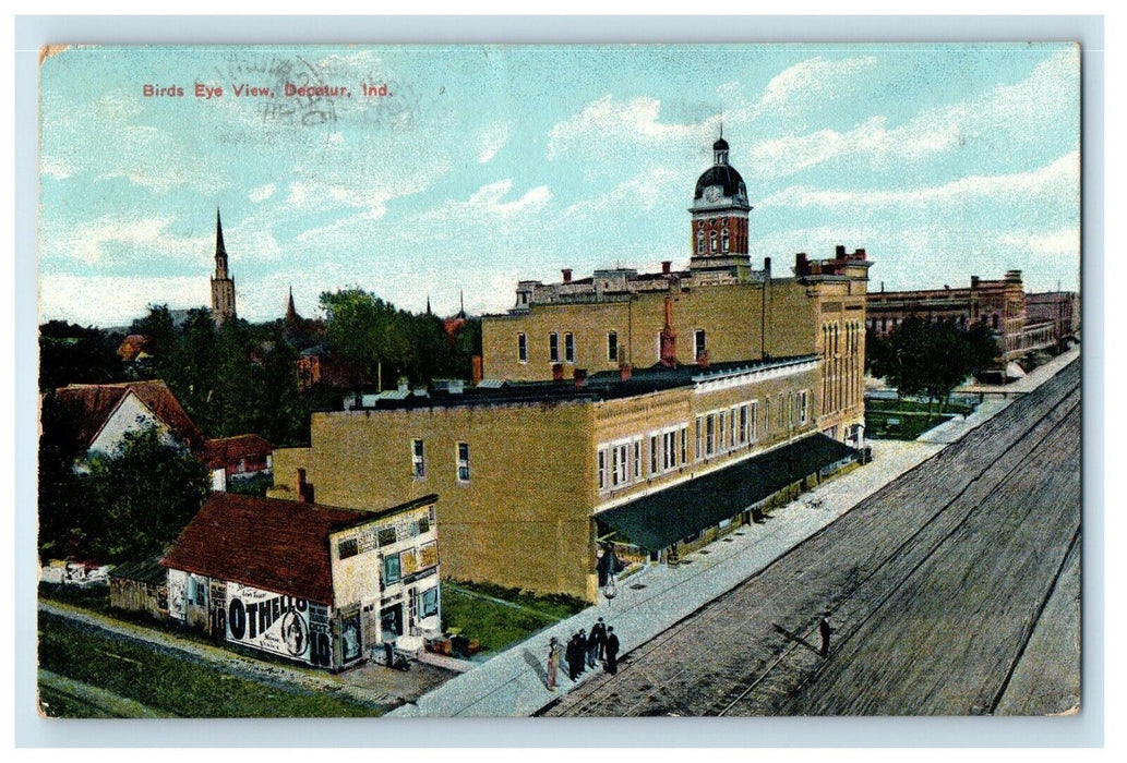 c1910's Bird's Eye View Of Decatur Indiana IN, Road And Buildings Postcard