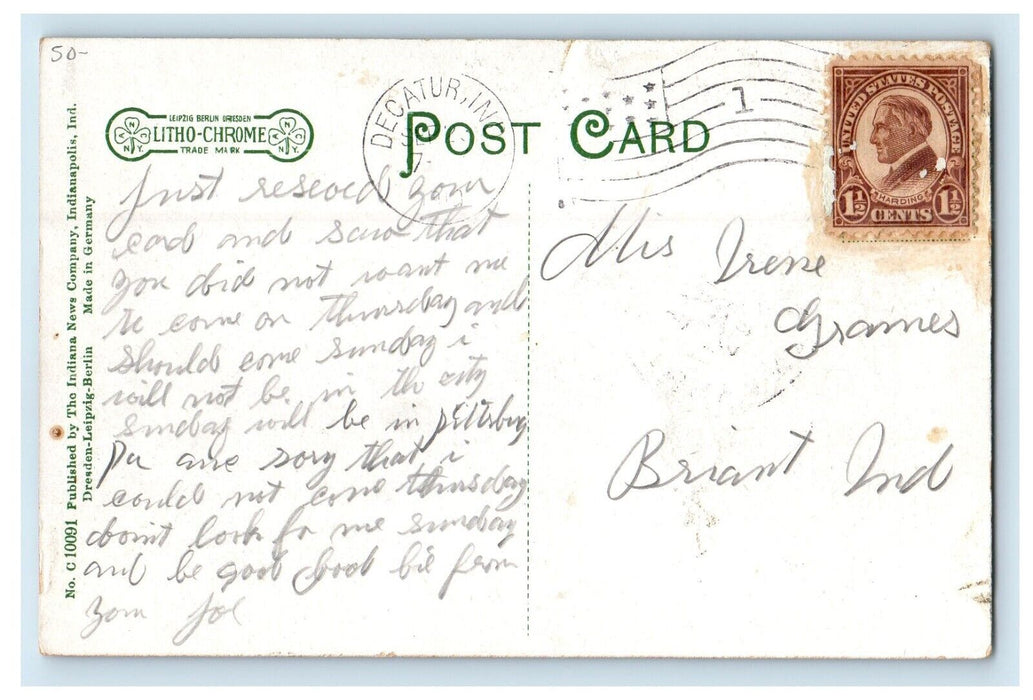 c1910's Bird's Eye View Of Decatur Indiana IN, Road And Buildings Postcard