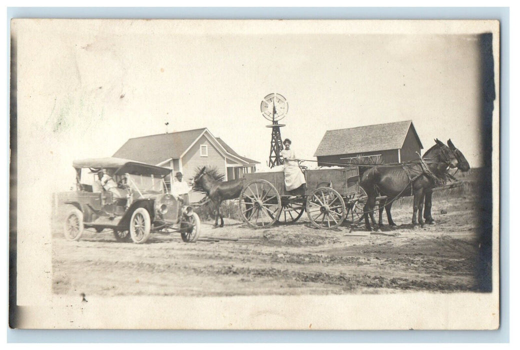 1912 Homestead Windmill Car Wagon Byron Nebraska NE RPPC Photo Antique Postcard