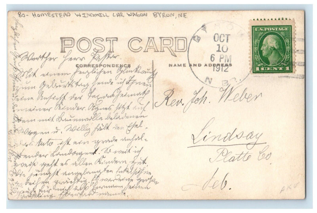 1912 Homestead Windmill Car Wagon Byron Nebraska NE RPPC Photo Antique Postcard