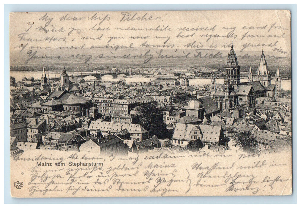 1903 Mainz Vom Stephansturm Germany, New Castle IN Antique Posted Postcard