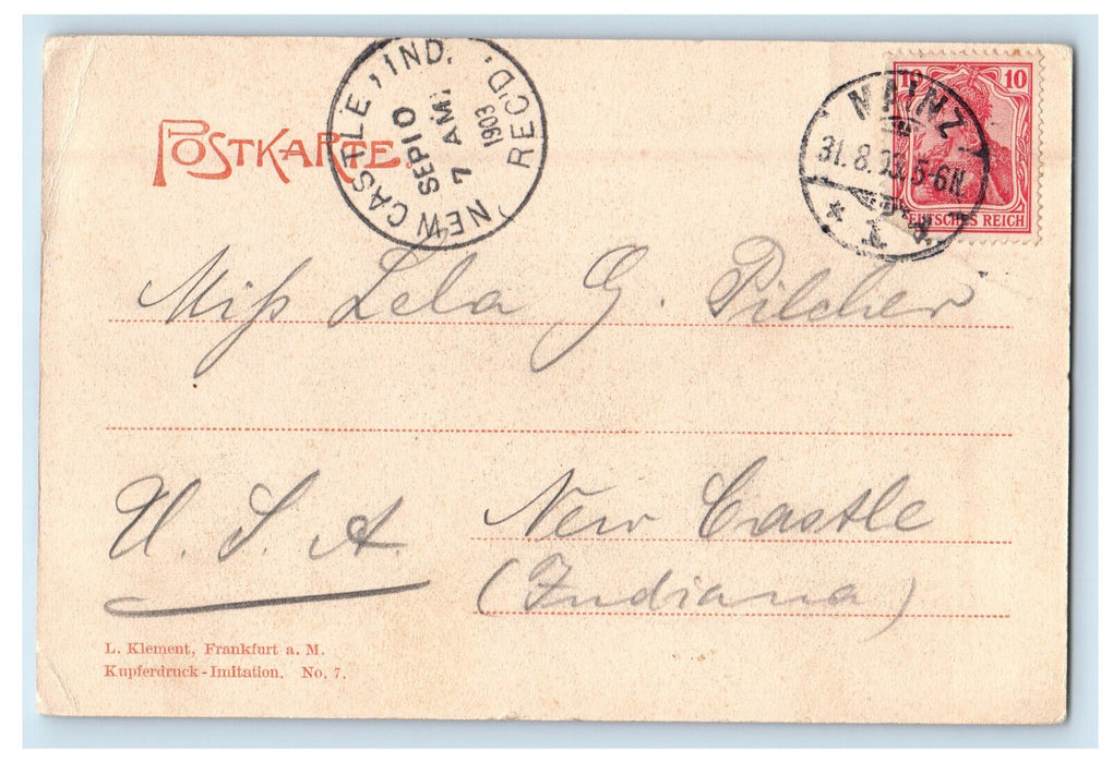 1903 Mainz Vom Stephansturm Germany, New Castle IN Antique Posted Postcard