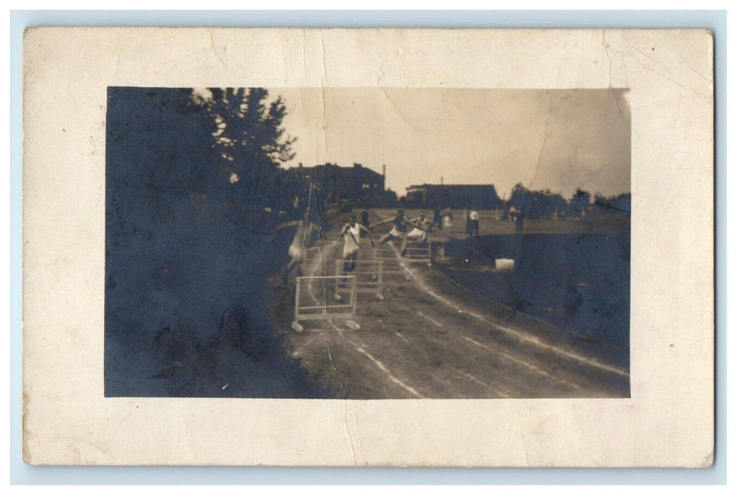 1910 Boulder CO Track Race University Colorado VS Stanford RPPC Photo Postcard
