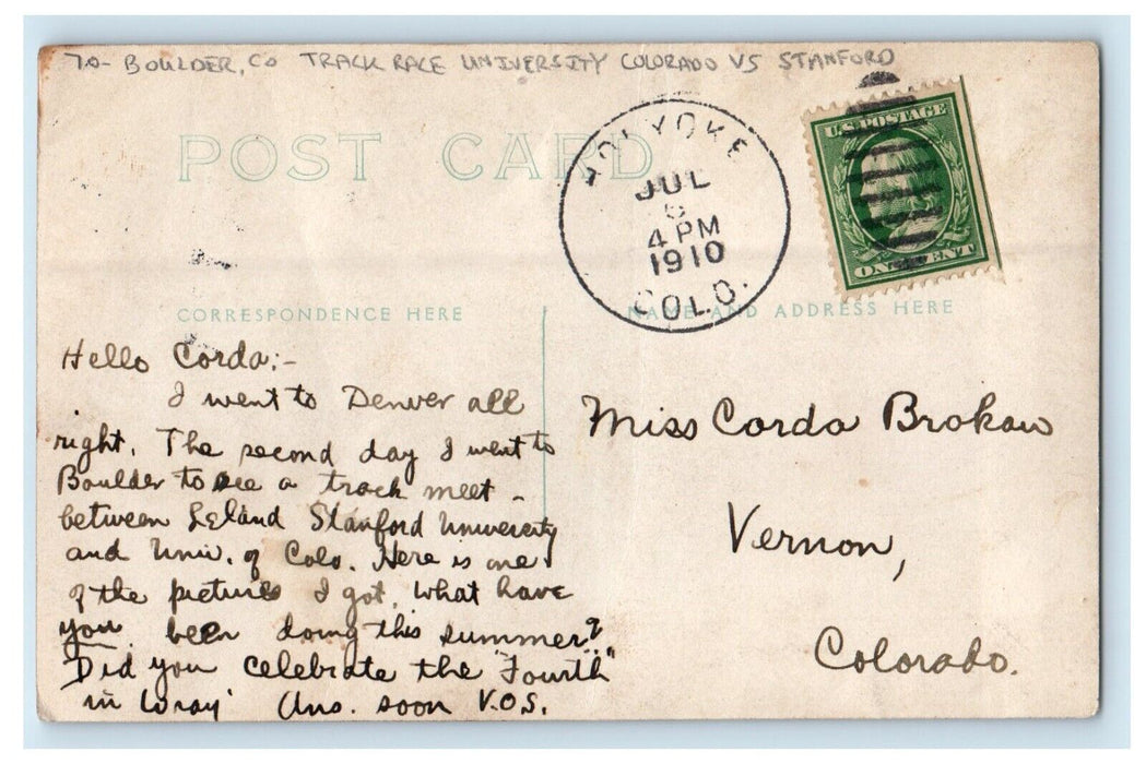 1910 Boulder CO Track Race University Colorado VS Stanford RPPC Photo Postcard