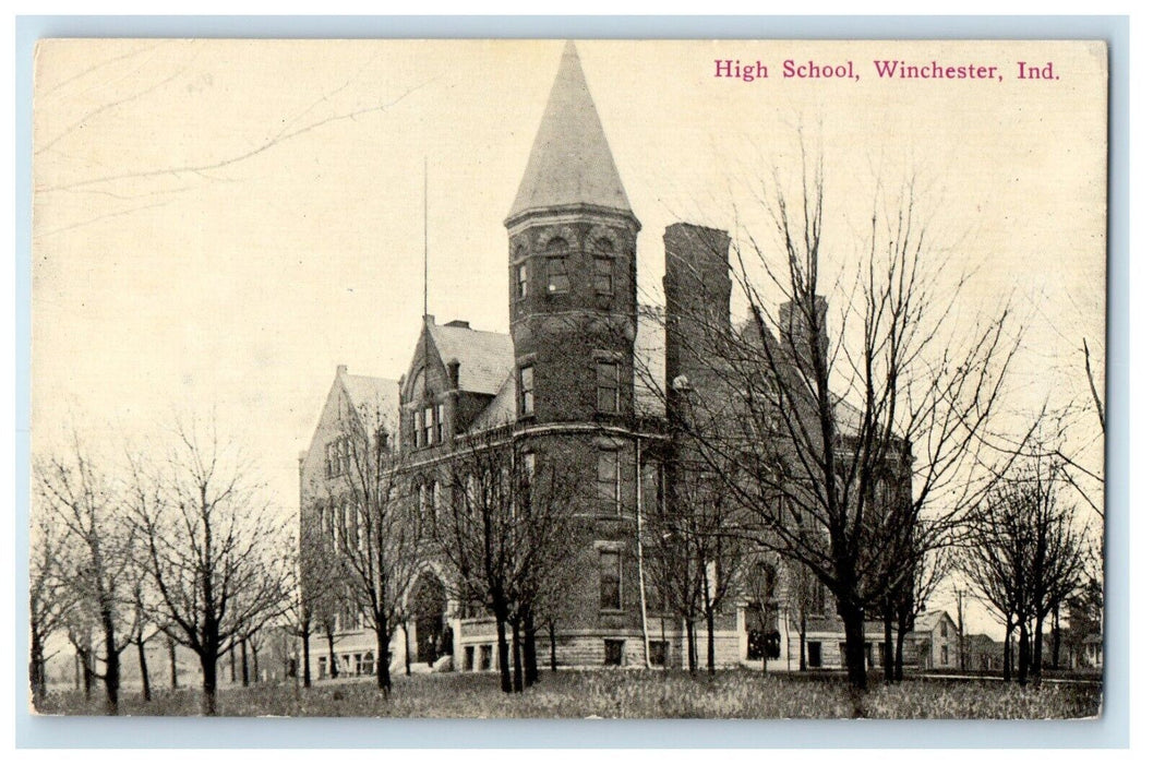 c1910's View Of High School Building Campus Winchester Indiana IN Postcard
