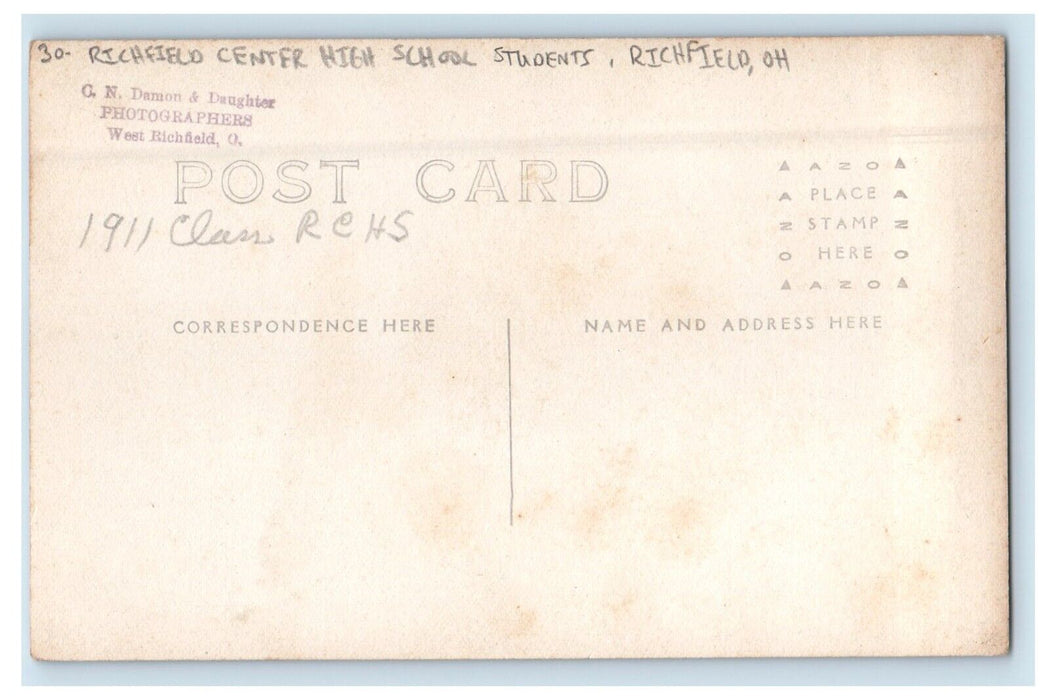 c1910's Richfield Center High School Students Richfield OH RPPC Photo Postcard