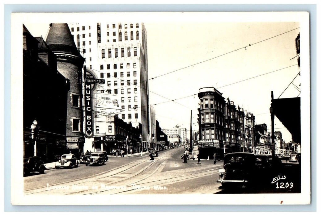 1941 Looking North Broadway Tacoma Washington WA RPPC Photo Ellis Postcard