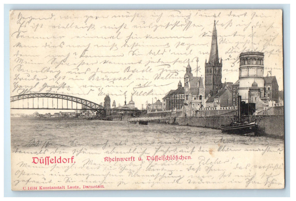 c1910 Scene of Bridge and Buildings, Dusseldorf Germany Antique Postcard