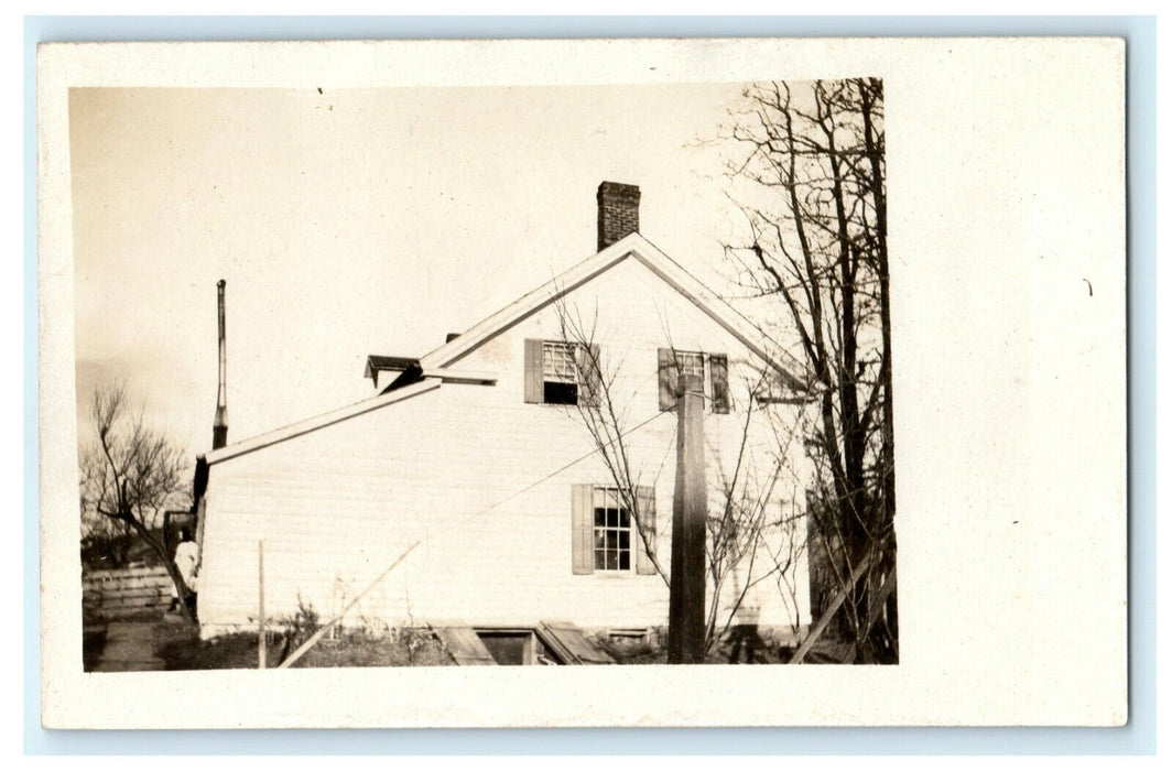 Old Farm House RPPC Chimney Steel Pipe Woman Vintage Postcard