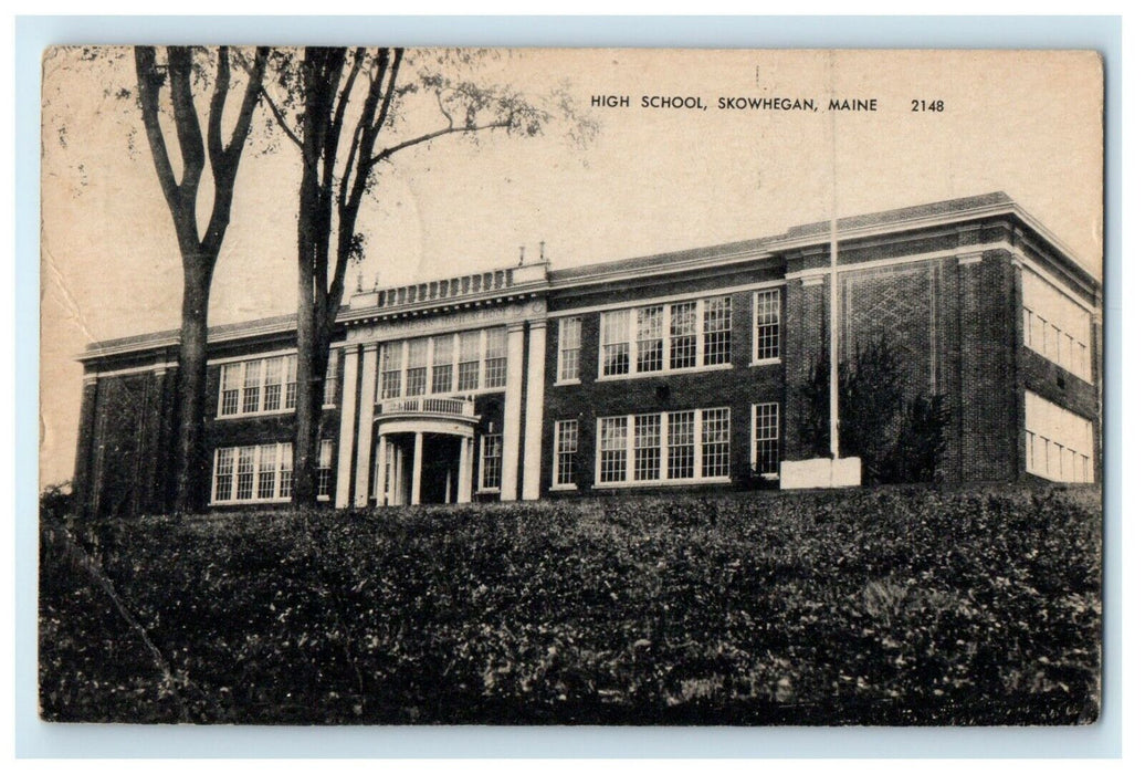 1941 High School Building in Skowhegan, Maine ME Vintage Posted Postcard