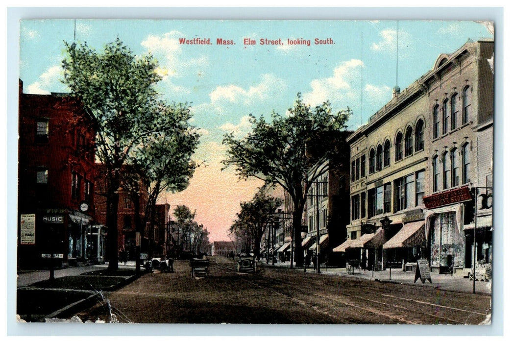 1910 Elm Street Looking South, Westfield Massachusetts MA Posted Postcard