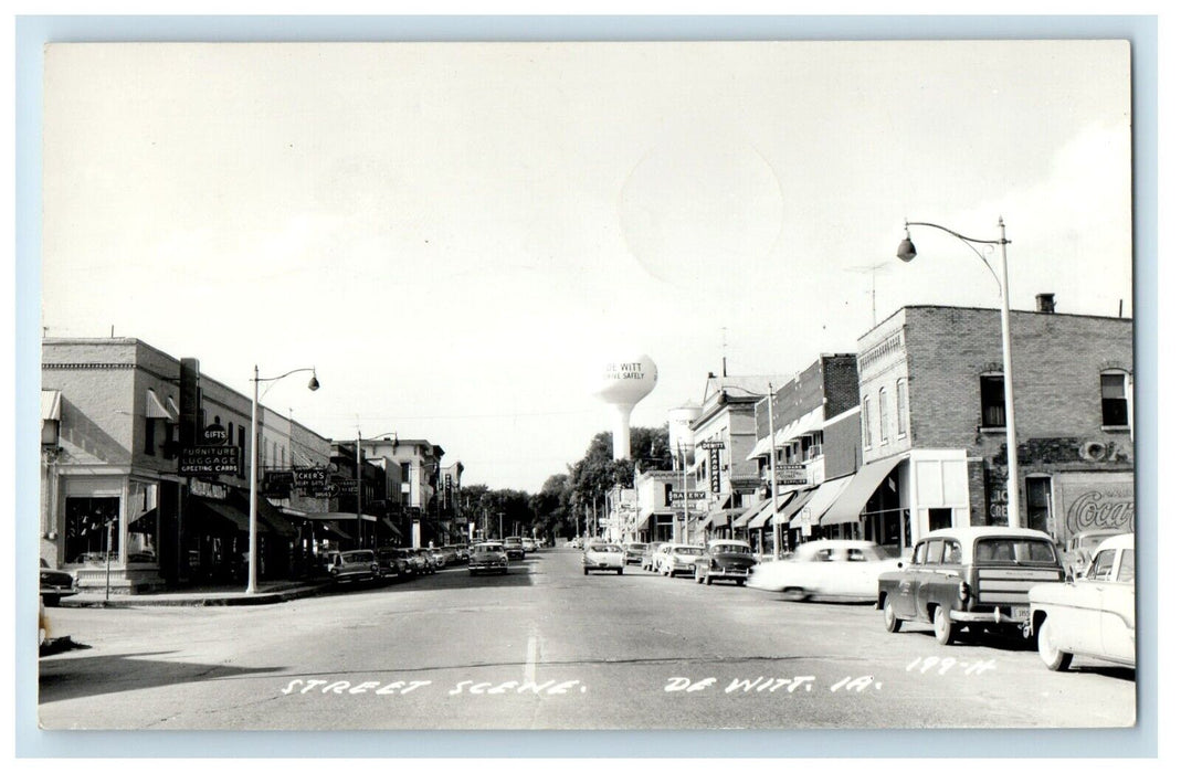 1960 Street Scene Cars Coca Cola De Witt Iowa IA RPPC Photo Vintage Postcard