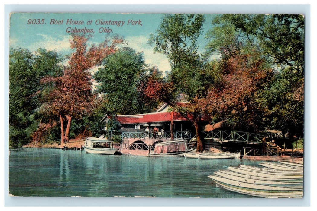 c1910's Boat House At Olentangy Park Boats Columbus Ohio OH Antique Postcard