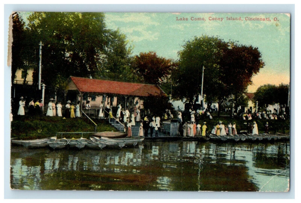 1914 View Of Lake Cono Coney Island Boats Cincinnati Ohio OH Antique Postcard