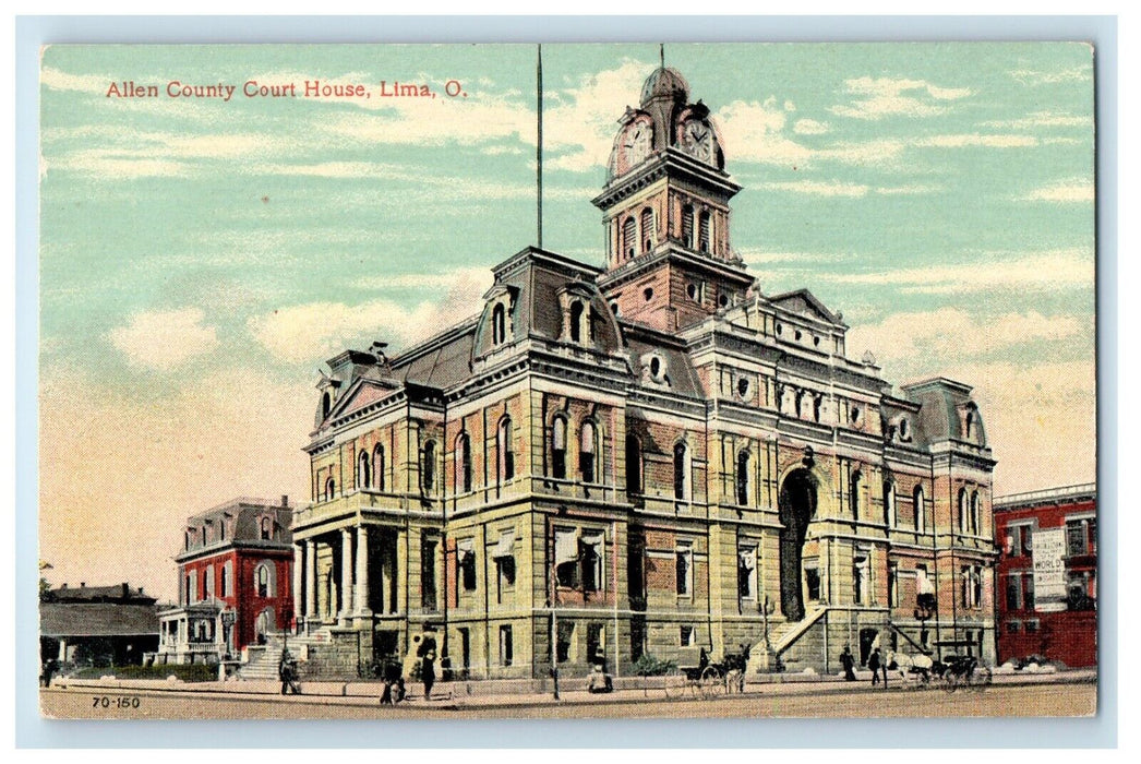 c1910's Allen County Court House Street View Lima Ohio OH Antique Postcard