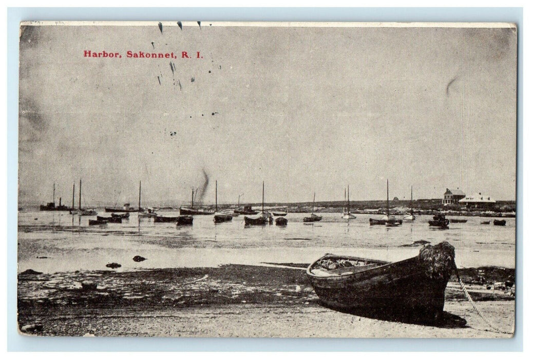 1909 Boat Scene in Harbor Sakonnet, Rhode Island RI Antique Posted Postcard