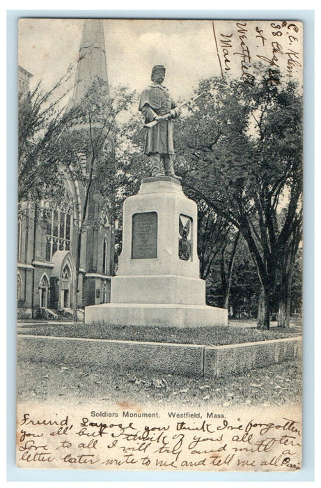 1905 Soldier's Monument, Westfield Massachusetts MA Posted Postcard