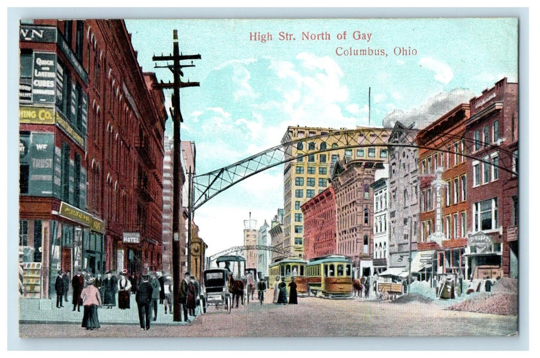 1909 High Str. North Of Gay Trolley Train Columbus Ohio OH Antique Postcard