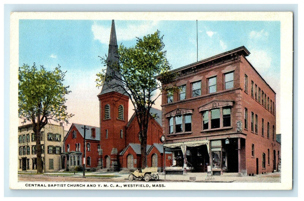1925 Central Baptist Church, YMCA, Westfield Massachusetts MA Postcard