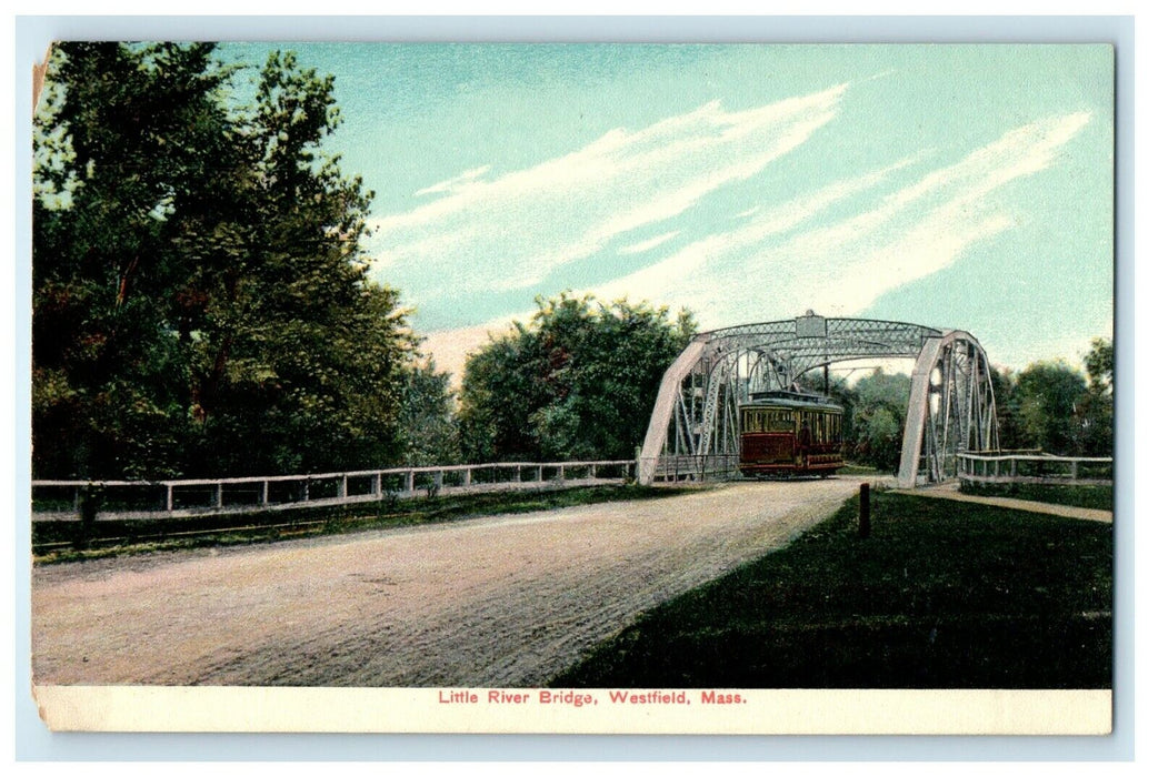 1914 Little River Bridge, Westfield Massachusetts MA Antique Postcard