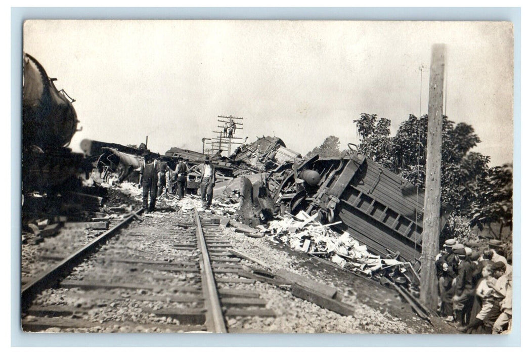 c1910's Train Wreck Collision FT. Wayne Indiana IN RPPC Photo Antique Postcard