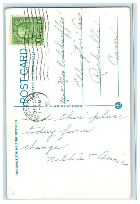 1932 Post Office View. Webster, Massachusetts MA Vintage Postcard