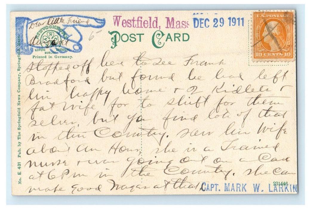 1911 Methodist Church, Westfield Massachusetts MA Posted Postcard