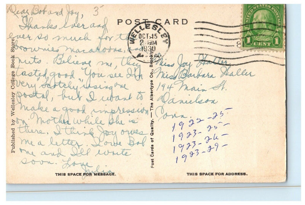 1930 Houghton Memorial Chapel, Wellesley College, Massachusetts MA Postcard