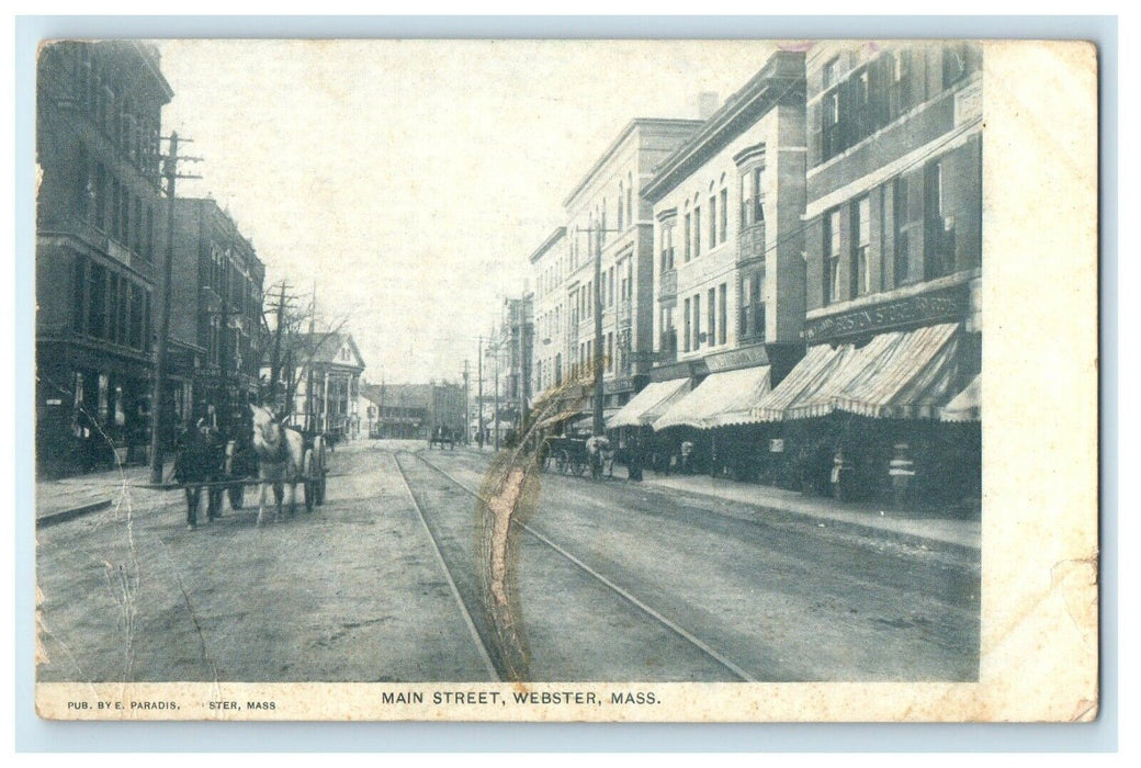 1905 Main Street Scene, Webster, Massachusetts MA Antique Postcard