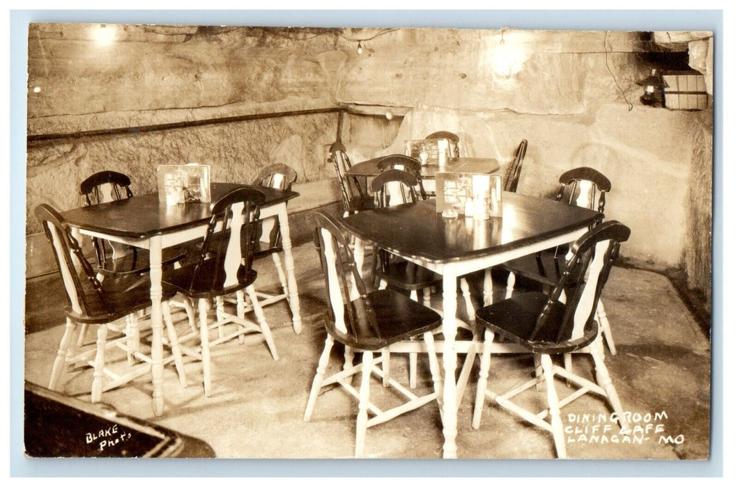 c1940's Dining Room Cliff Cafe Lanagan Missouri MO, Blake RPPC Photo Postcard