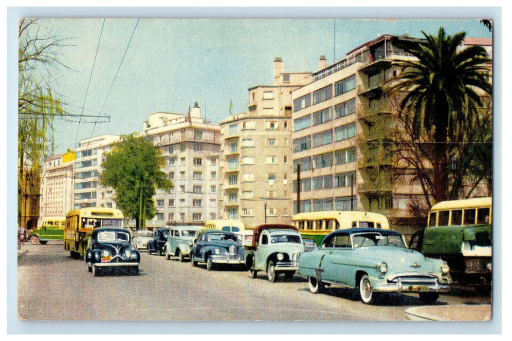 1958 Cars Parked, Santa Lucia Santiago Calle Chile Posted Vintage Postcard