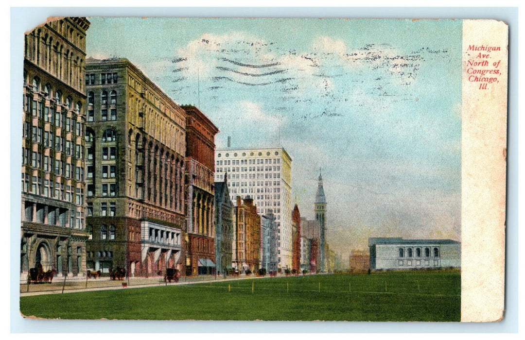Michigan Avenue North of Congress, Chicago, Illinois 1907 Postmark Postcard