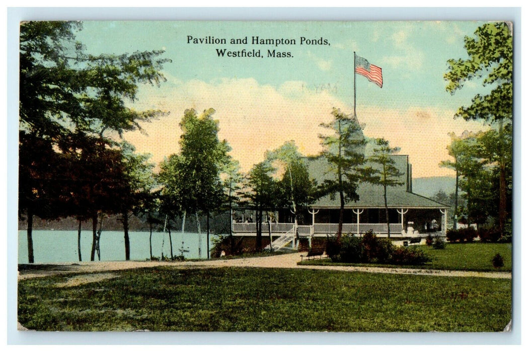1912 Pavilion and Hampton Ponds, Westfield Massachusetts MA Antique Postcard