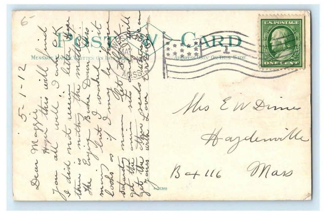 1912 Pavilion and Hampton Ponds, Westfield Massachusetts MA Antique Postcard