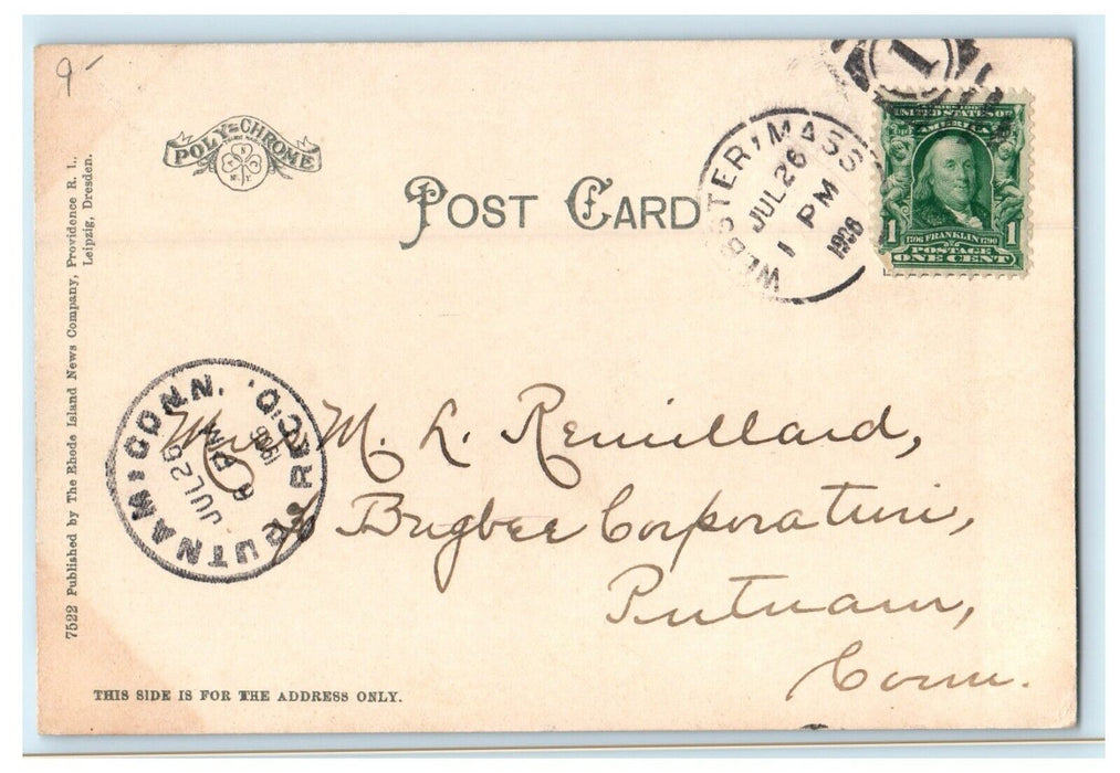 1906 Carriage Scene, Main Street, Webster, Massachusetts MA Antique Postcard