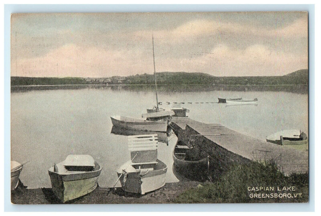 1905 Boat Scene at Caspian Lake, Greensboro, Vermont VT Antique Postcard