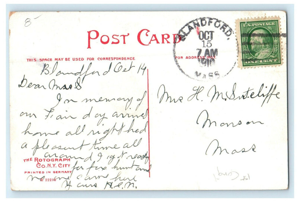 1910 Town Hall and Congregational Church, Westfield Massachusetts MA Postcard