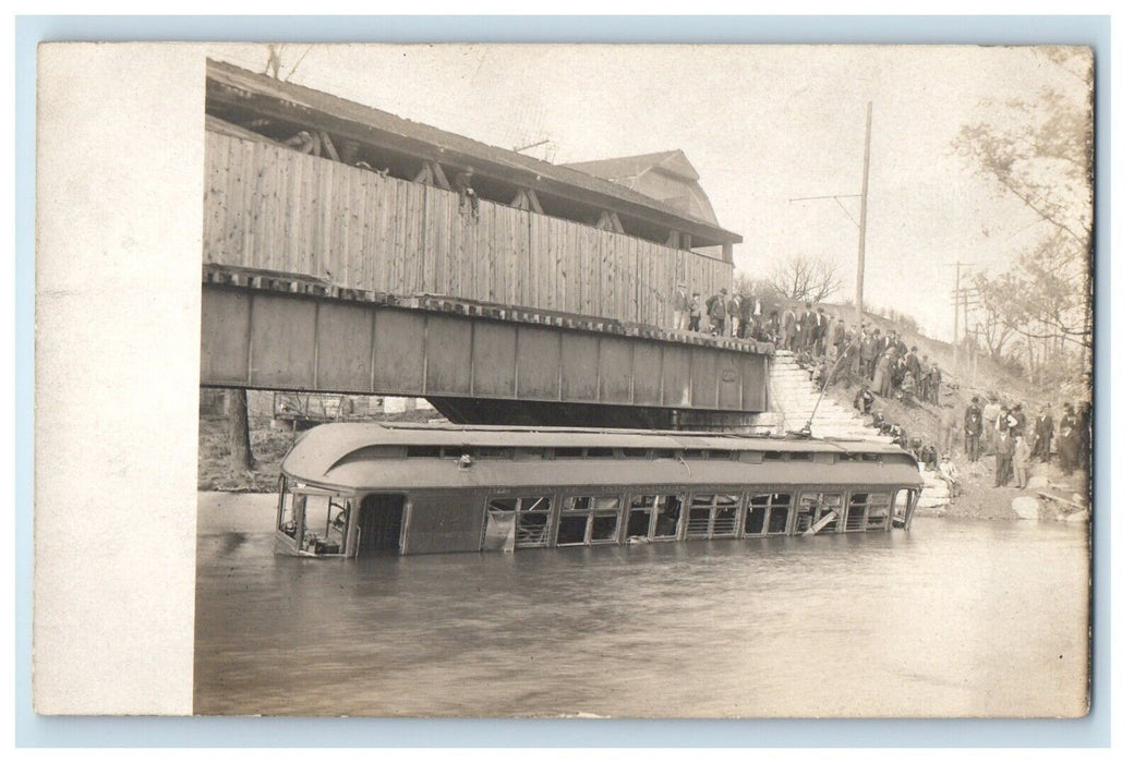 c1910's Terre Haute Indianapolis Interurban Train Wreck IN RPPC Photo Postcard