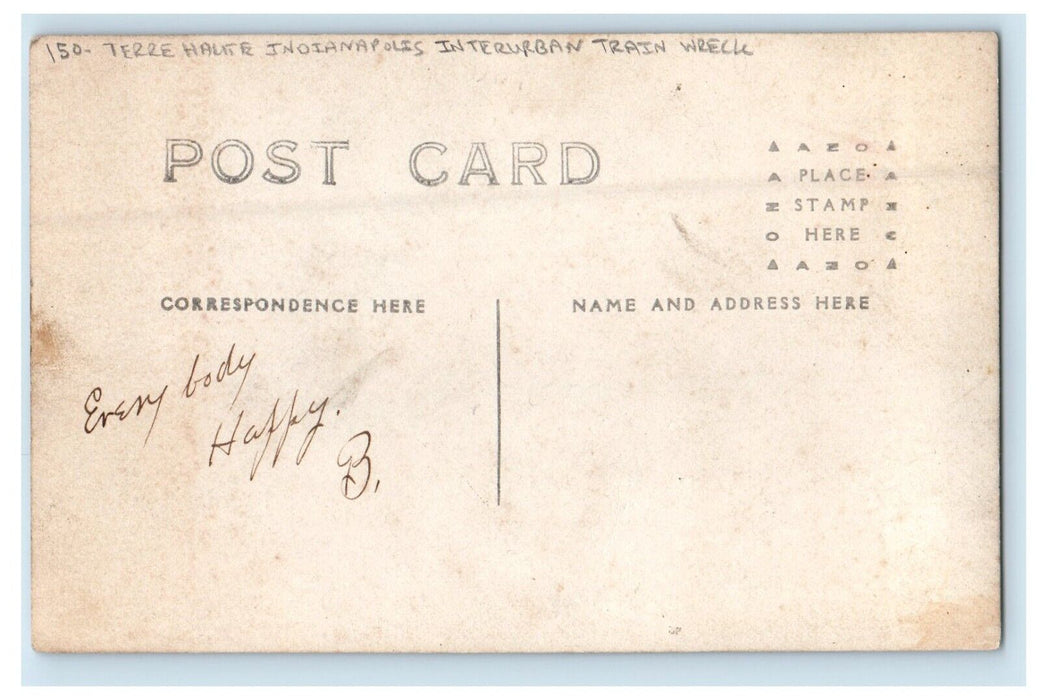 c1910's Terre Haute Indianapolis Interurban Train Wreck IN RPPC Photo Postcard