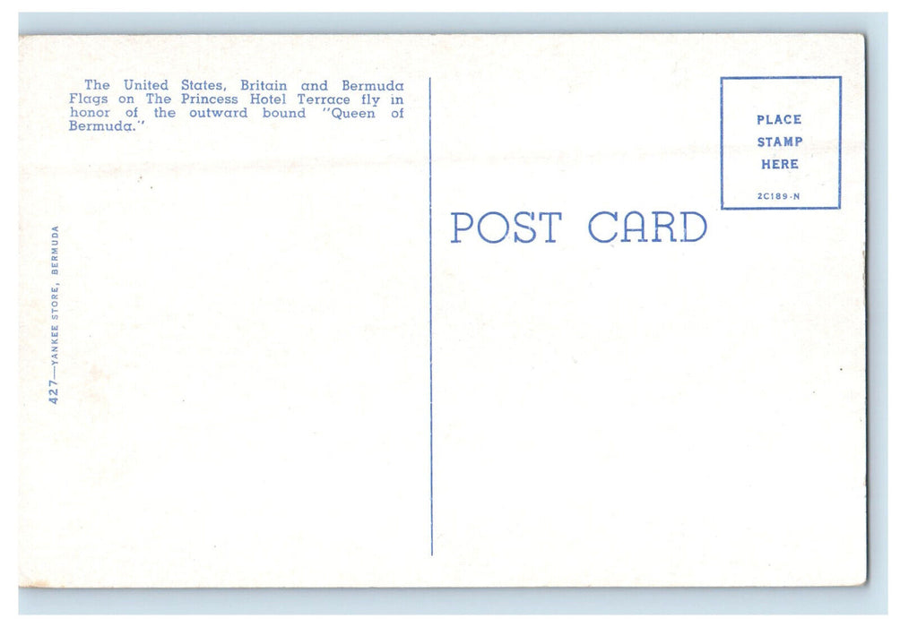 c1940s Princess Hotel - Porch and Flags Pembroke Bermuda Unposted Postcard