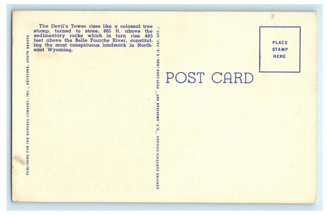 Devil's Tower 800 Feet High Sundance Wyoming  Antique Vintage Postcard