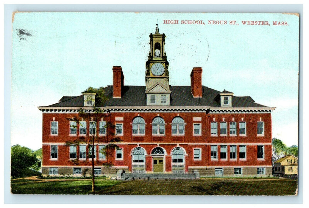 1910 High School, Negus St. Webster, Massachusetts MA Antique Postcard