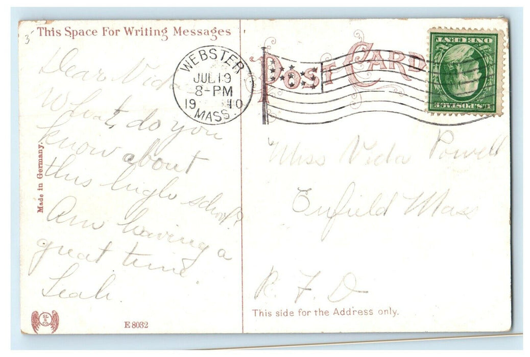 1910 High School, Negus St. Webster, Massachusetts MA Antique Postcard