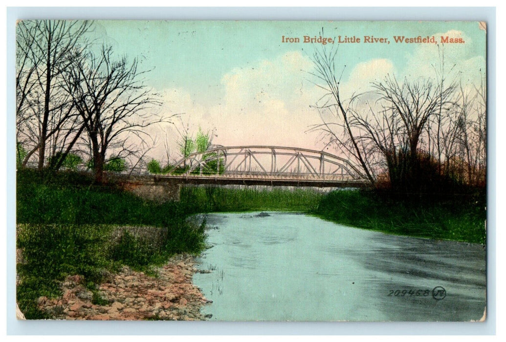 1912 Iron Bridge, Little River, Westfield Massachusetts MA Antique Postcard